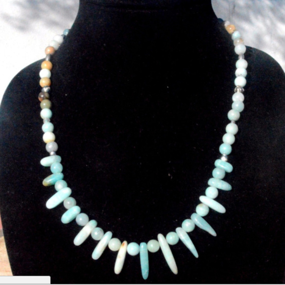Conceptual Subculture Jewelry - Amazonite Gemstone Fringe Necklace Silver Handmade